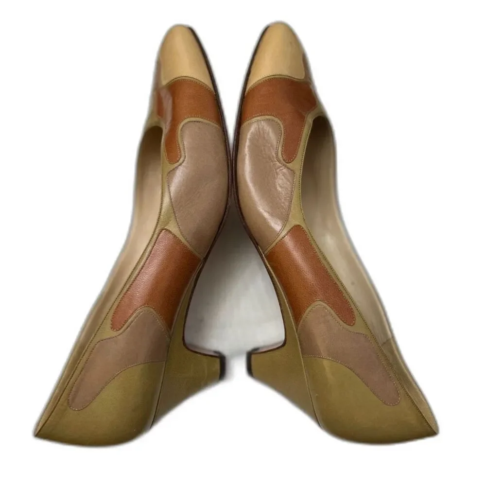 Vintage BALLY Low Cone Heel Multicolor Closed Toe Patchwork Leather Pumps - Picture 8 of 8